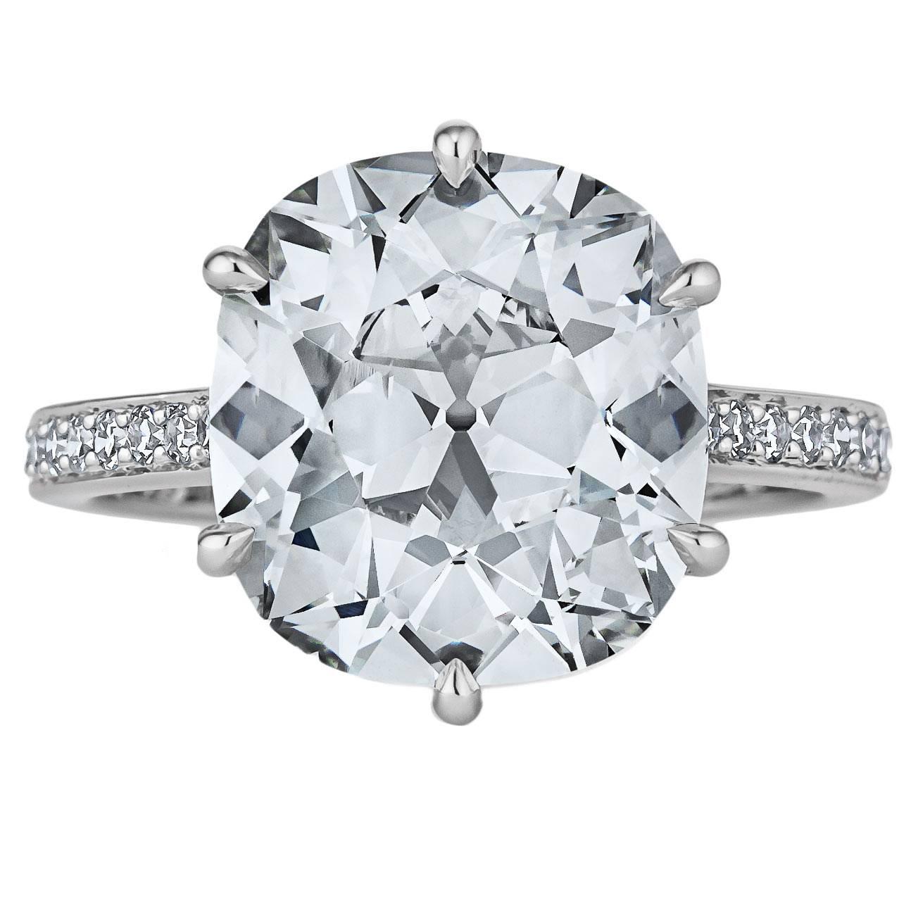 Art Deco Cushion Cut 6.31 Carat Diamond Platinum Engagement Ring at 1stDibs