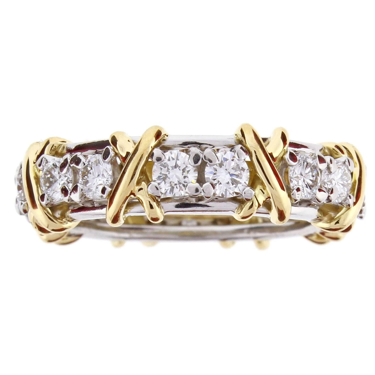 Tiffany & Co. Schlumberger 16 Stone Diamond Gold X Ring