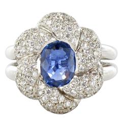 Charming Sapphire and Diamond Flower Ring 3