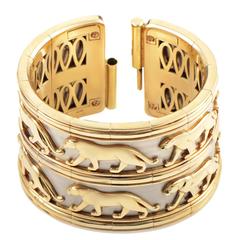 Cartier Panthere Multi-Tone Gold Two Row Bangle Bracelet