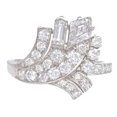 Art Deco Diamond Platinum Spray Design Ring 