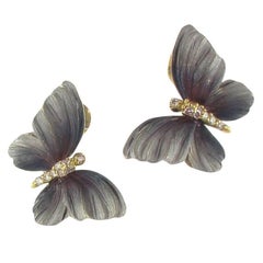 Art Nouveau Style Enamel Diamond Gold Butterfly Stud Earrings