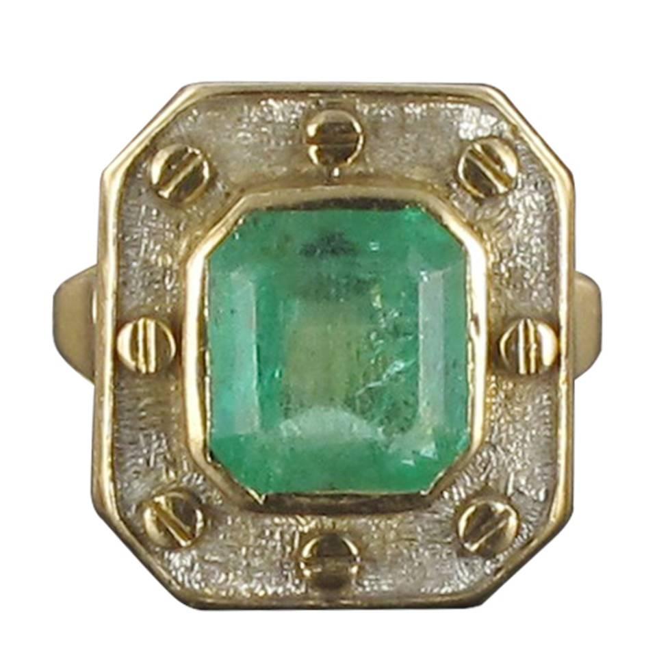 3.5 carat Emerald Two Color Gold Ring