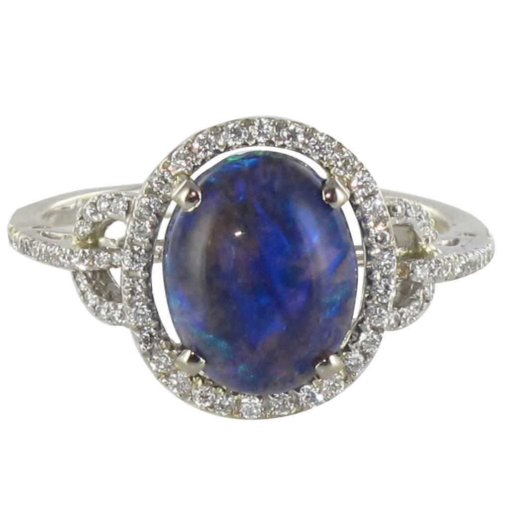 Modern Black Opal Diamond Gold Ring