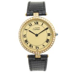 Vintage Cartier Vermeil Diamonds Vendome Wristwatch 