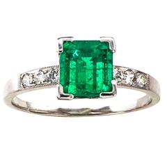 1930s Emerald Diamond Platinum Engagement Ring