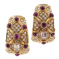 Ruby Diamond Gold Clip-On Hoop Earrings