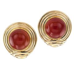 Carnelian Gold Large Ear Clips 10