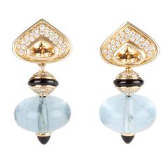 Vintage Marina B Multi-Gem Diamond Gold "Pneu" Drop Earrings