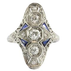 Antique Art Deco Sapphire Old Mine Diamond Platinum Ring