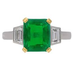 1930s Art Deco Natural Colombian Emerald Diamond Gold Platinum Ring 11
