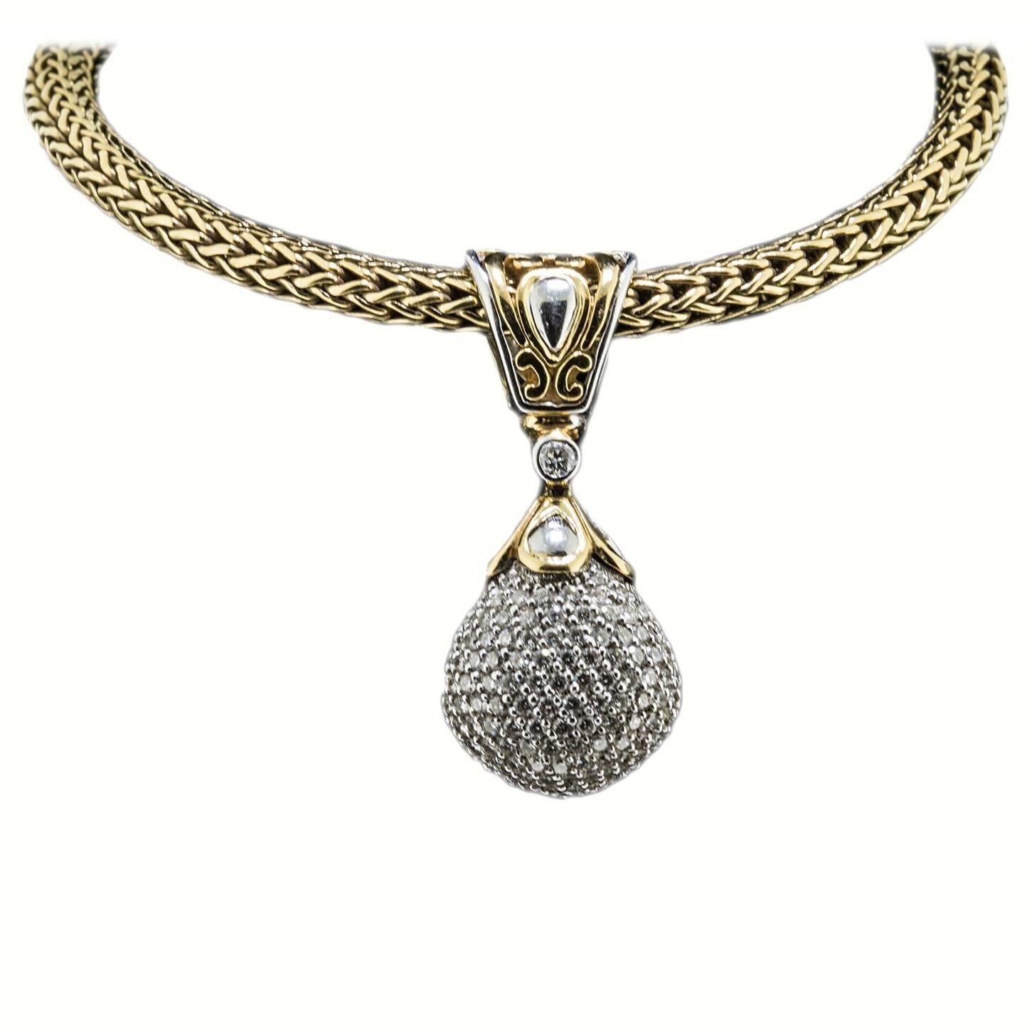 John Hardy Diamond Gold Pendant Necklace For Sale