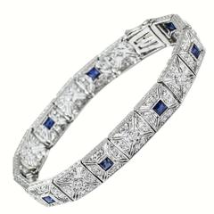 Art Deco Sapphire Diamond Platinum Bracelet