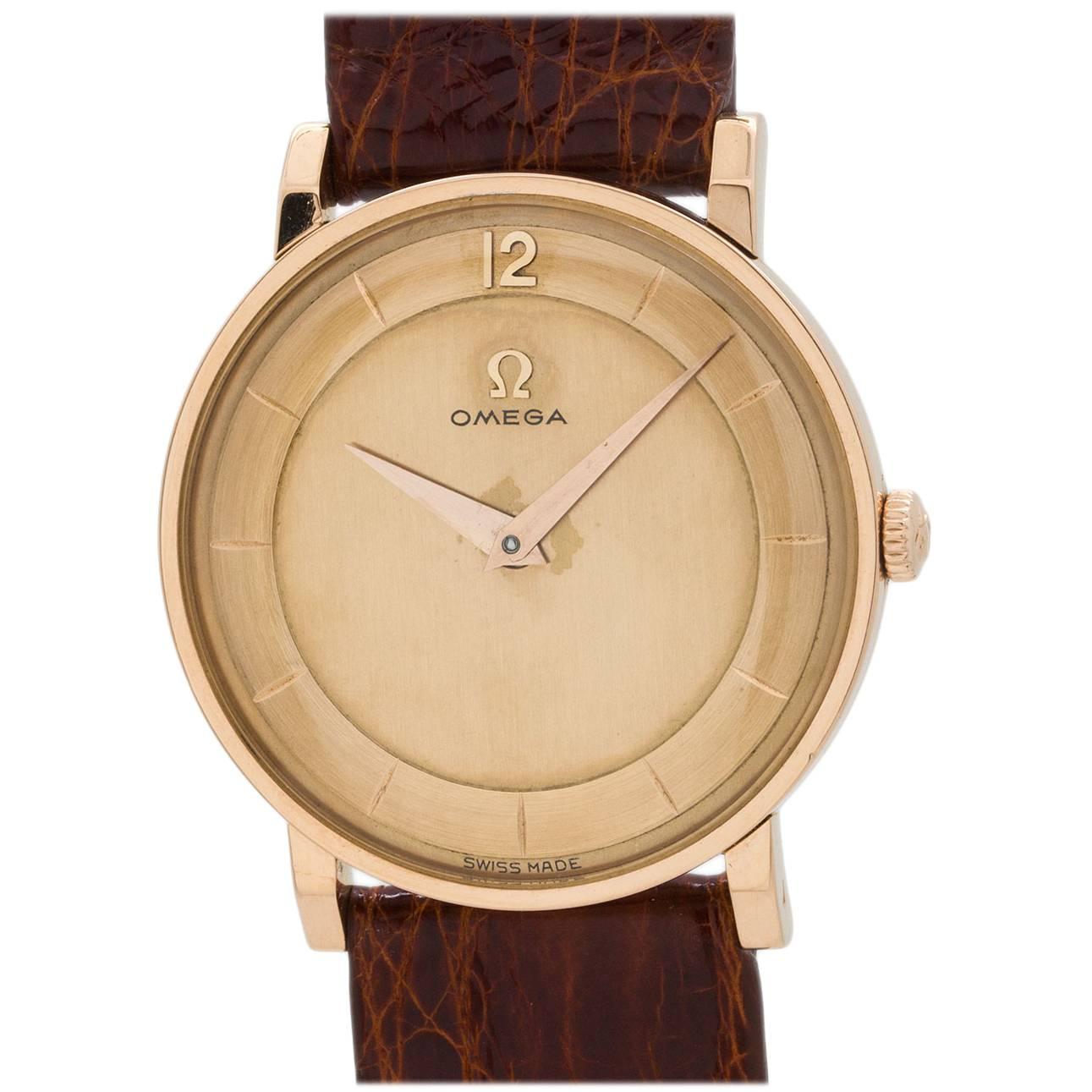Omega Rose Gold Dress Wristwatch  For Sale