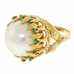 Vintage 1960s Massive Pearl Garnet Gold Ring