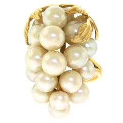 Bold 1950s Style  Pearl Gold Ring 
