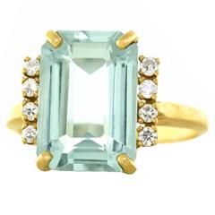 1950s Retro Aquamarine Diamond Gold Ring