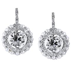 Akoya Pearl Old European Cut Diamond Gold Earrings 3