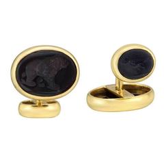 Elizabeth Locke Black Intaglio Gold Cufflinks