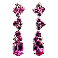 Mark Patterson Pink Sapphire Diamond Gold Dangle Earrings