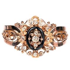French Onyx Diamond Gold Bangle Bracelet 12
