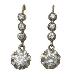 Antique French 1.54 Carats Diamonds Gold Drop Earrings