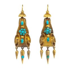 Early Victorian Turquoise Gold Earrings 11