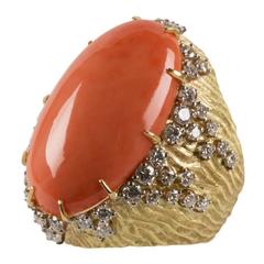 Vintage 1970s Cartier Coral Diamond Gold Ring