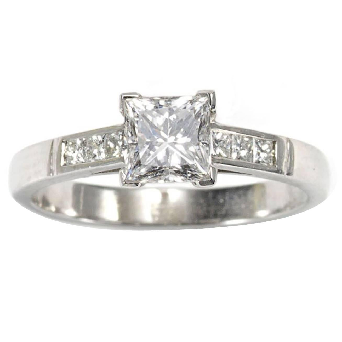 0.84 Carats GIA Cert Princess-Cut Diamond Platinum Ring