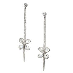 Diamond Platinum Flower Drop Earrings