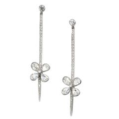 Diamond Platinum Flower Drop Earrings 5