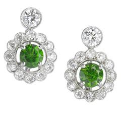 Demantoid Garnet Diamond Gold Platinum Cluster Earrings 9