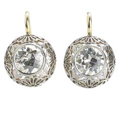 Antique Diamond Silver Gold Earrings With Pierced Surrounds