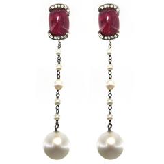 Jona Ruby Pearl Gold Dangle Earrings 9