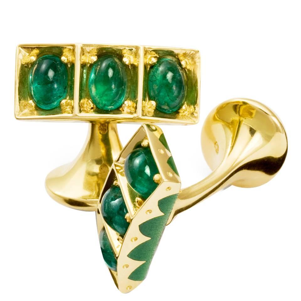 Moghul Cabochon Emerald Gold Cufflinks