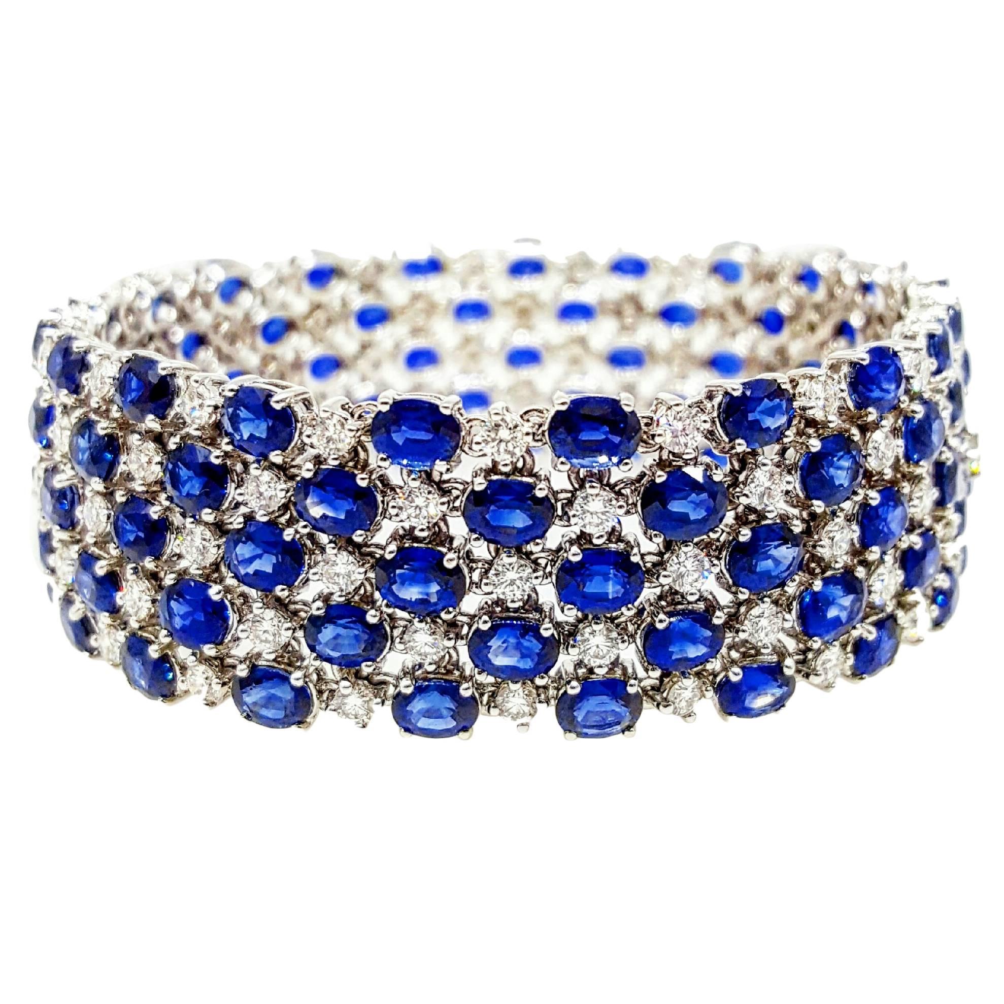 Sapphire Diamond Gold Five Row Bracelet