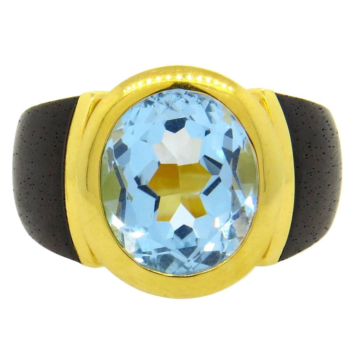 Lotus Arts de Vivre Wood Blue Topaz Gold Ring