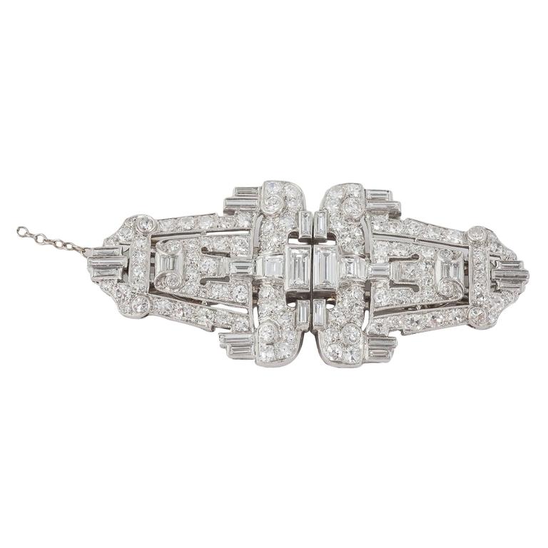 Art Deco Diamond Platinum Double Clips For Sale at 1stDibs