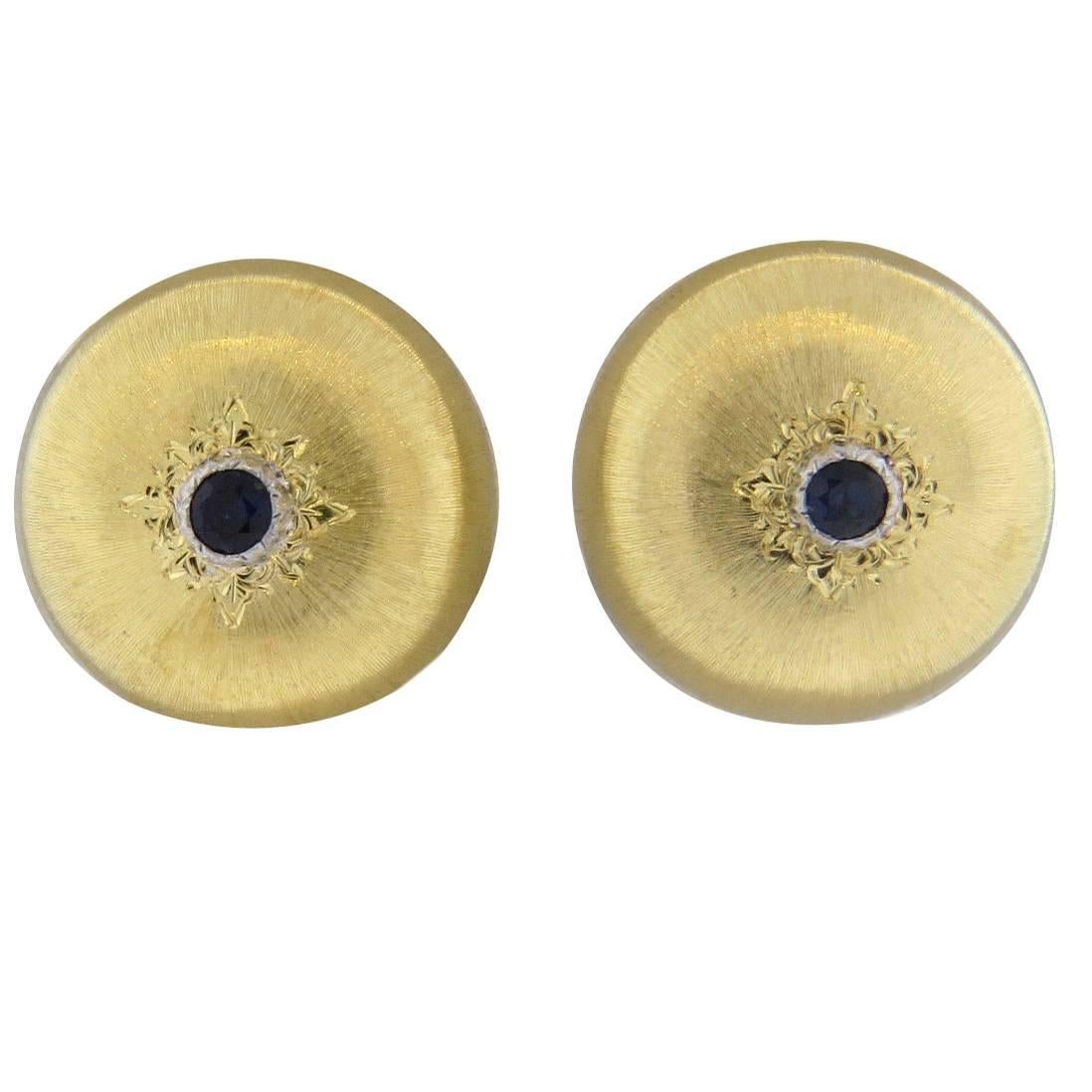 Buccellati Classic Sapphire Gold Button Earrings For Sale
