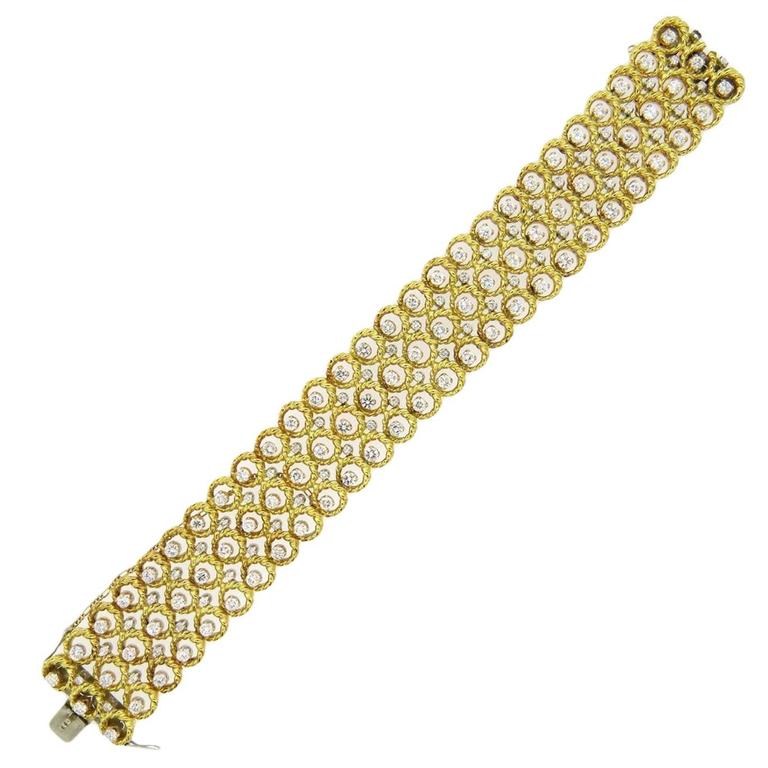 Classic Fine Diamond Gold Wide Bracelet For Sale at 1stdibs