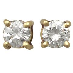 0.50Ct Diamond and 18k Yellow Gold Stud Earrings - Vintage Circa 1980 9