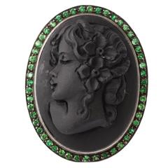 Amedeo "Sara" Black Lava Cameo Ring with Tsavorite