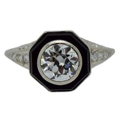 1920s Art Deco Onyx Diamond Platinum Engagement Ring