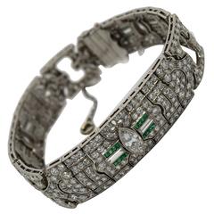 1920s Art Deco Emerald Diamond Platinum Bracelet