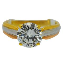 Cartier 2.10 Carat GIA Cert Solitaire Diamond Tricolor Gold Ring