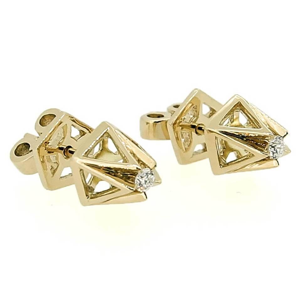 Pyramid Diamond Gold Stud Earrings For Sale
