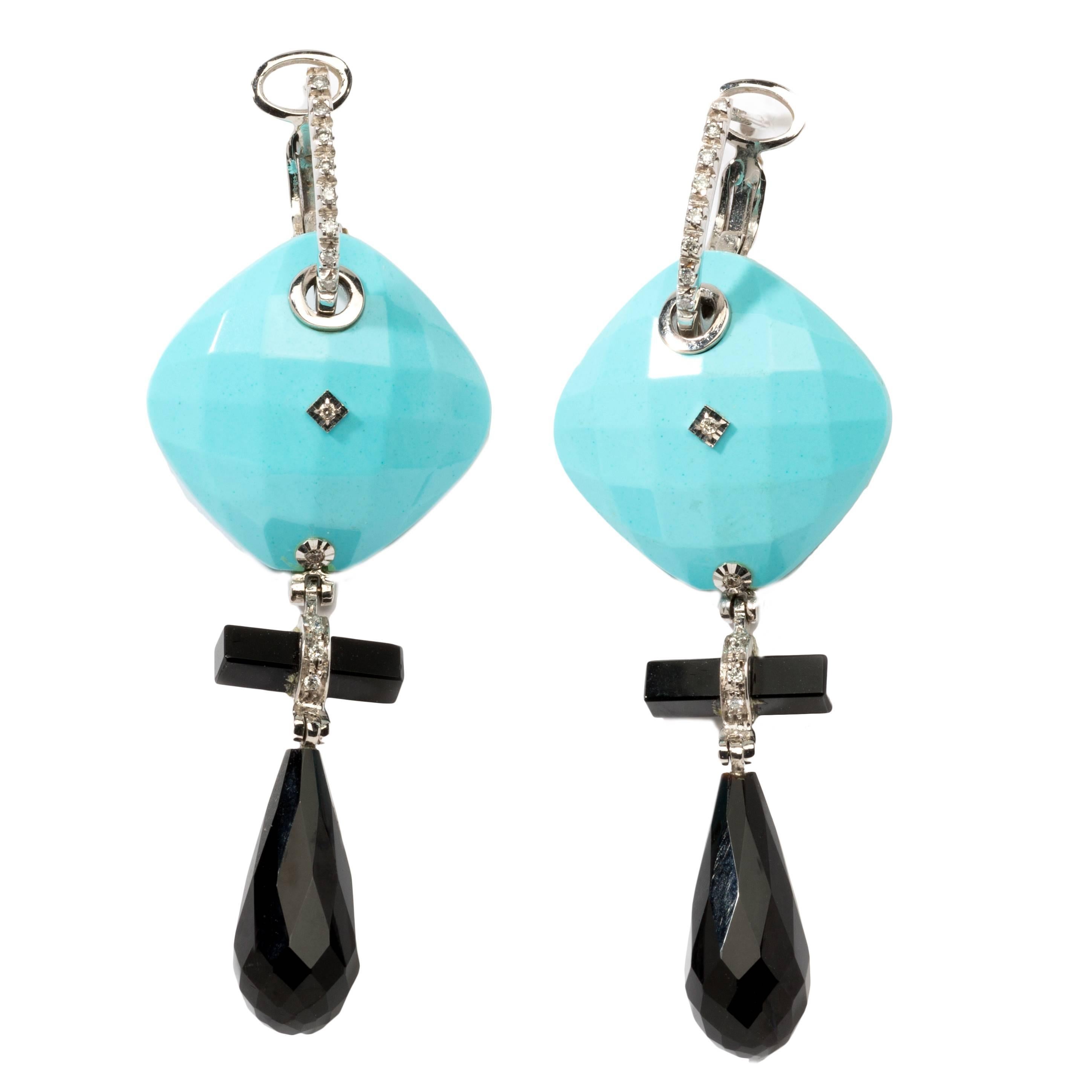 Turquoise Onyx Diamonds Dangle Earrings For Sale At Stdibs