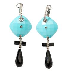 Italian Turquoise Onyx Diamonds Dangle Earrings 3
