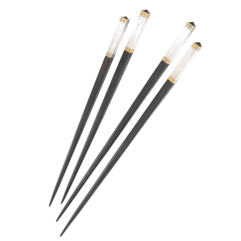 Christofle Boxed 2 Sets of Ebony and Silver Chopsticks at 1stDibs