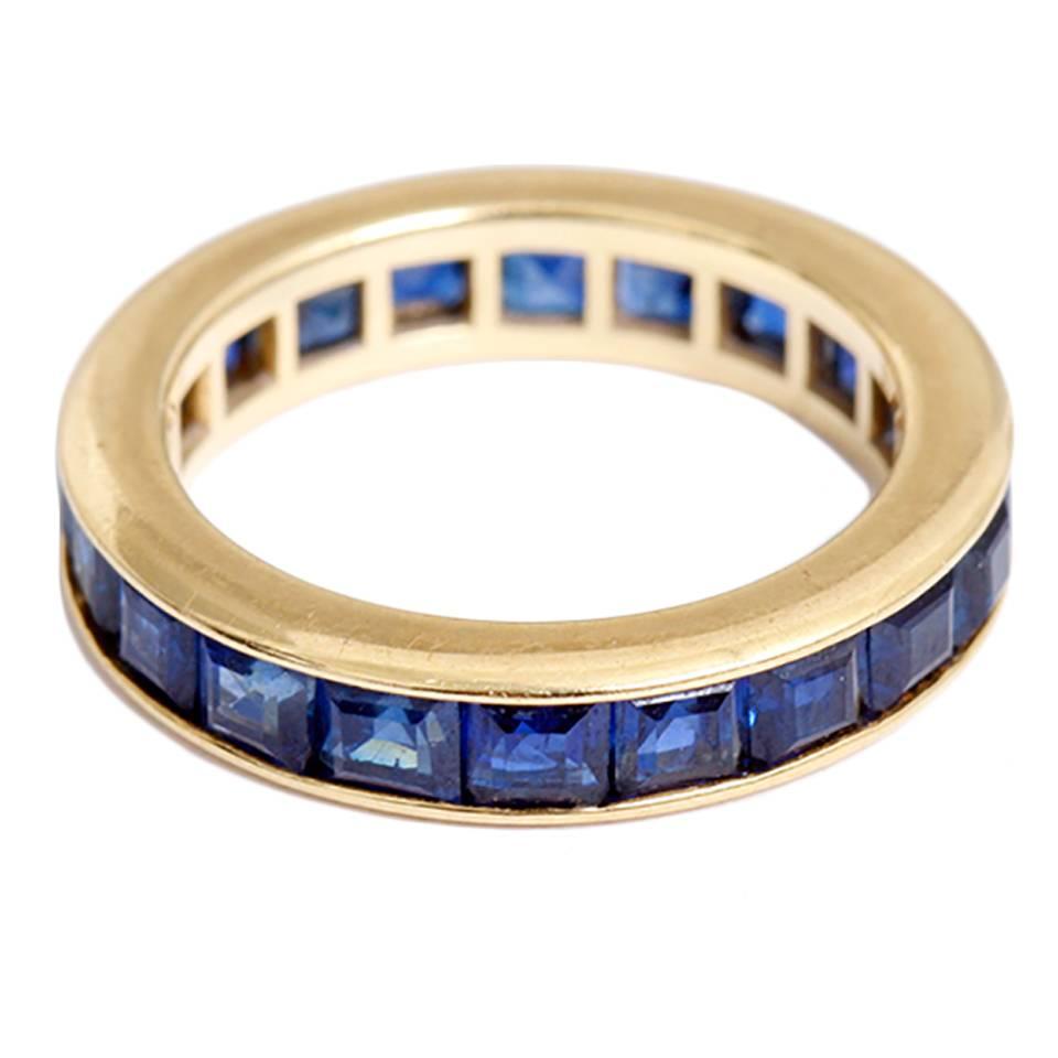 Beautiful Sapphire Gold Eternity Band Ring 